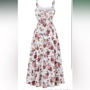 NWOT Floral Lace Up Corset Midi Dress Sz Medium